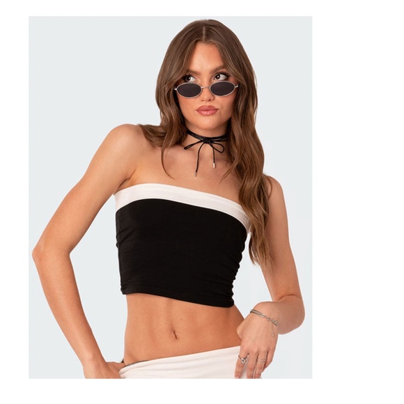 Edikted Contrast Foldover Tube Top-Black & White-Size S-Never Worn - Picture 1 of 8